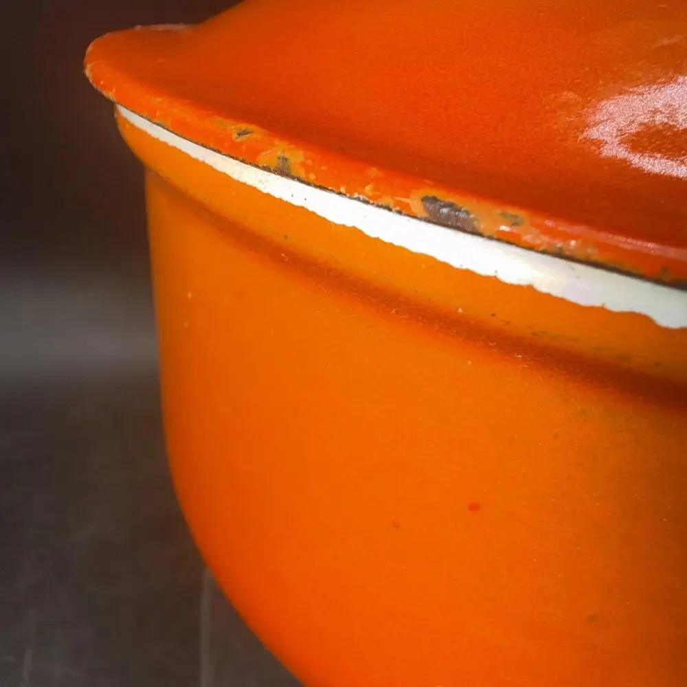 Le Creuset #14 Flame Orange Enameled Cast Iron Saucepan w/Lid Made in France